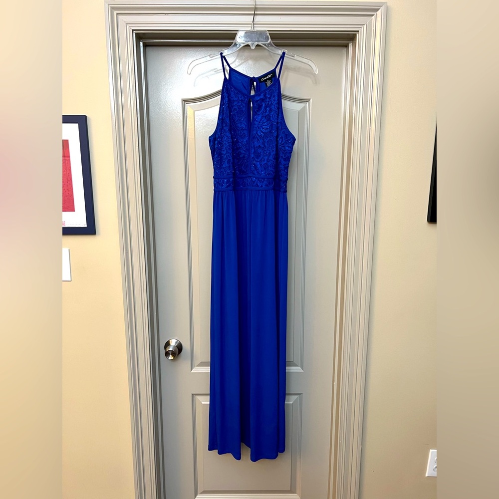 Elegant Royal Blue Empire Waist Gown